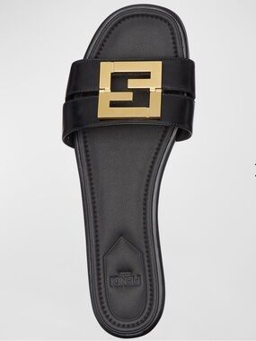 Fendi FFold Leather Flat Sandals Black size 36 / 6